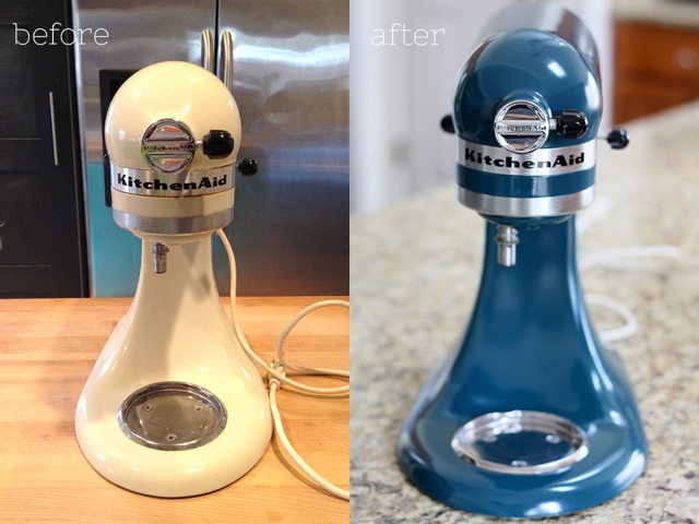 before and after spray painted mixer